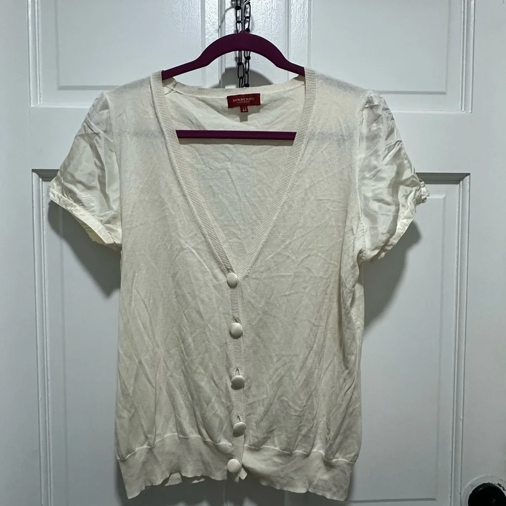 Burberry London Y2K Women's Silk Blend Cream Button-Up Top Size 44 M/L - Picture 2 of 7